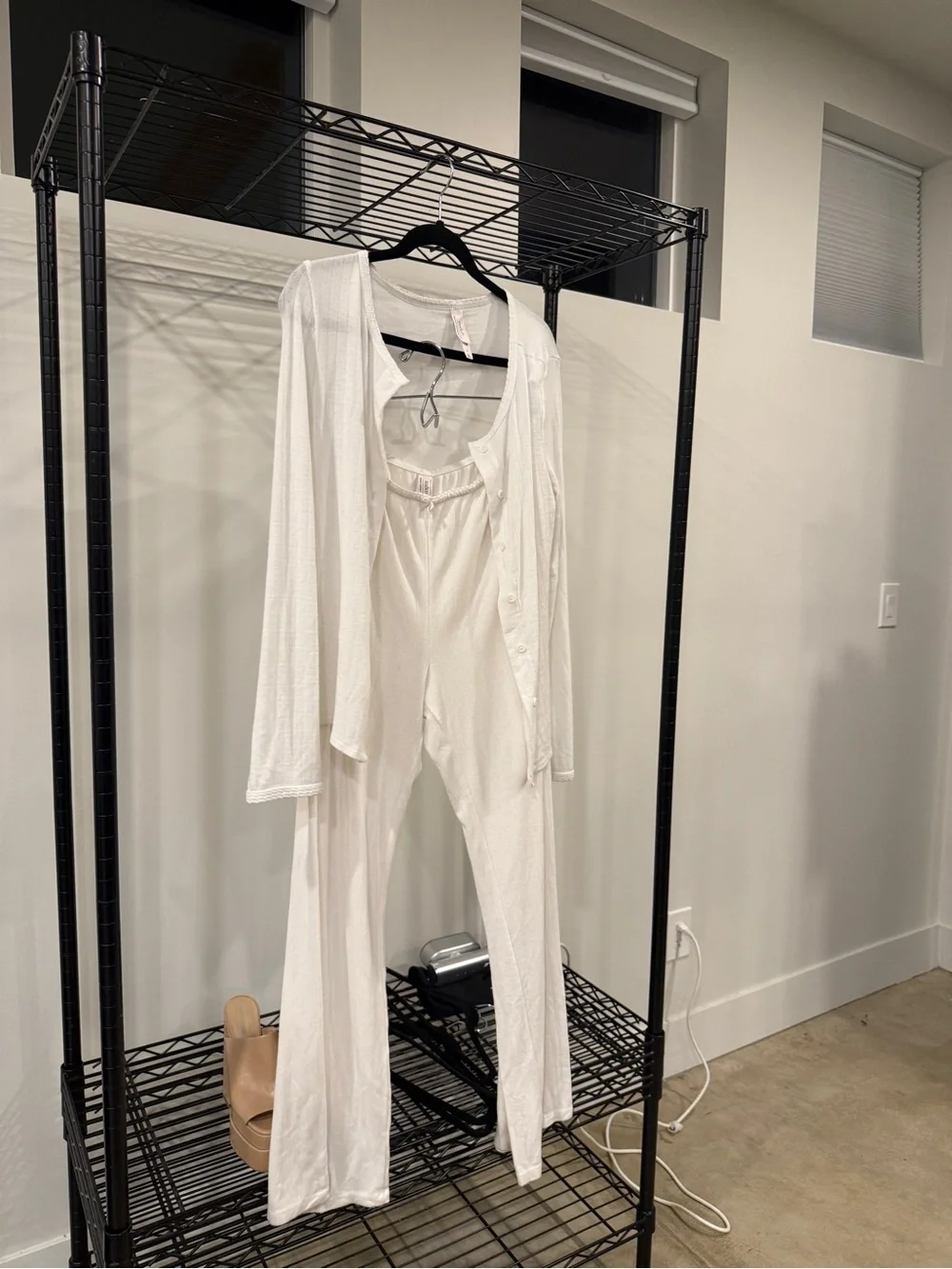 Auden White Ribbed Wide-Leg Lounge Pants with Matching Cardigan